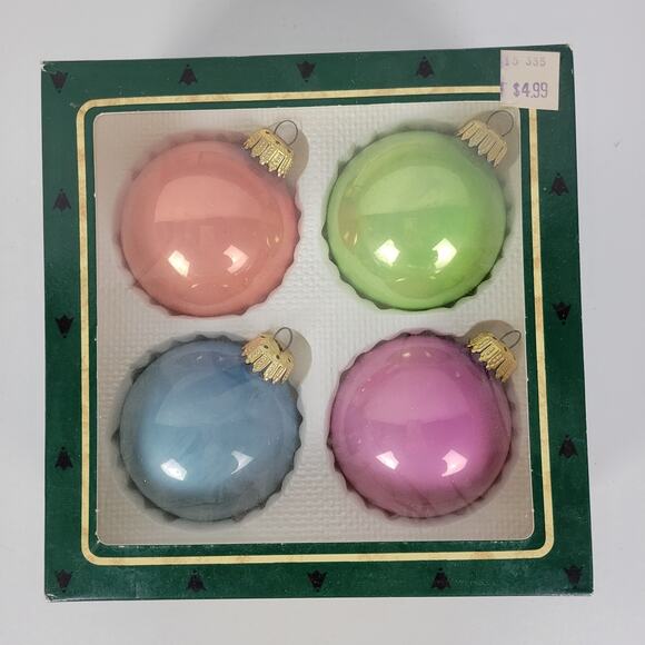 Vtg Christmas by Krebs Pastel Colors Hand Decorated Glass Ornaments 4pcs w/ Box - Picture 6 of 14